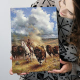A Native American Hunting Buffalo Canvas Prints Wall Art - Painting Canvas, Painting Prints, Home Wall Decor, For Sale