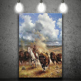 A Native American Hunting Buffalo Canvas Prints Wall Art - Painting Canvas, Painting Prints, Home Wall Decor, For Sale