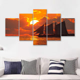 A boat sailing in front of a beautiful sunset in Key West Florida 5 Pieces Canvas Prints Wall Art - Painting Canvas, Multi Panels, Wall Decor