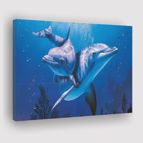 A Lovely Dolphins Canvas Prints Wall Art - Painting Canvas, Home Wall Decor, Painting Prints, For Sale
