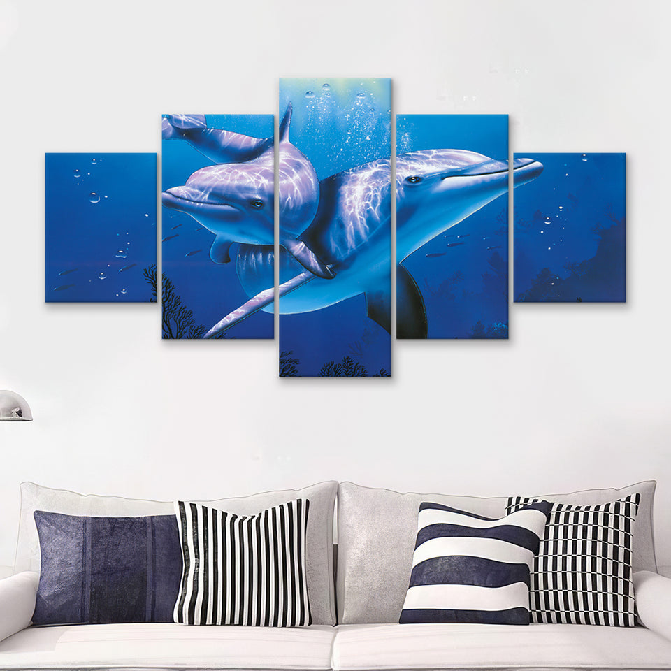 A Lovely Dolphins 5 Pieces Canvas Prints Wall Art - Painting Canvas, Multi Panel, Wall Decor, Canvas Art