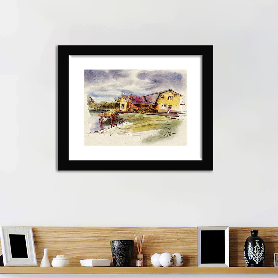 Little Village - Abstract Art House Painting Solid-Faced Canvas Print
