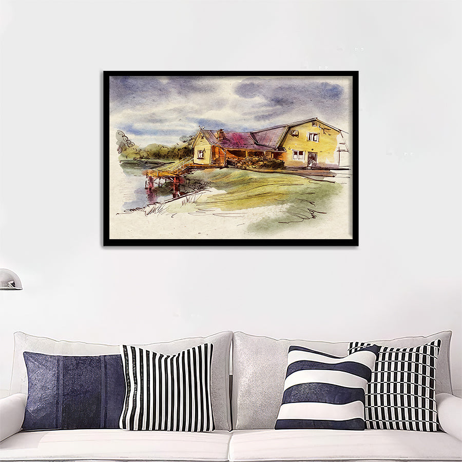 Little Village - Abstract Art House Painting Wall Art, Canvas