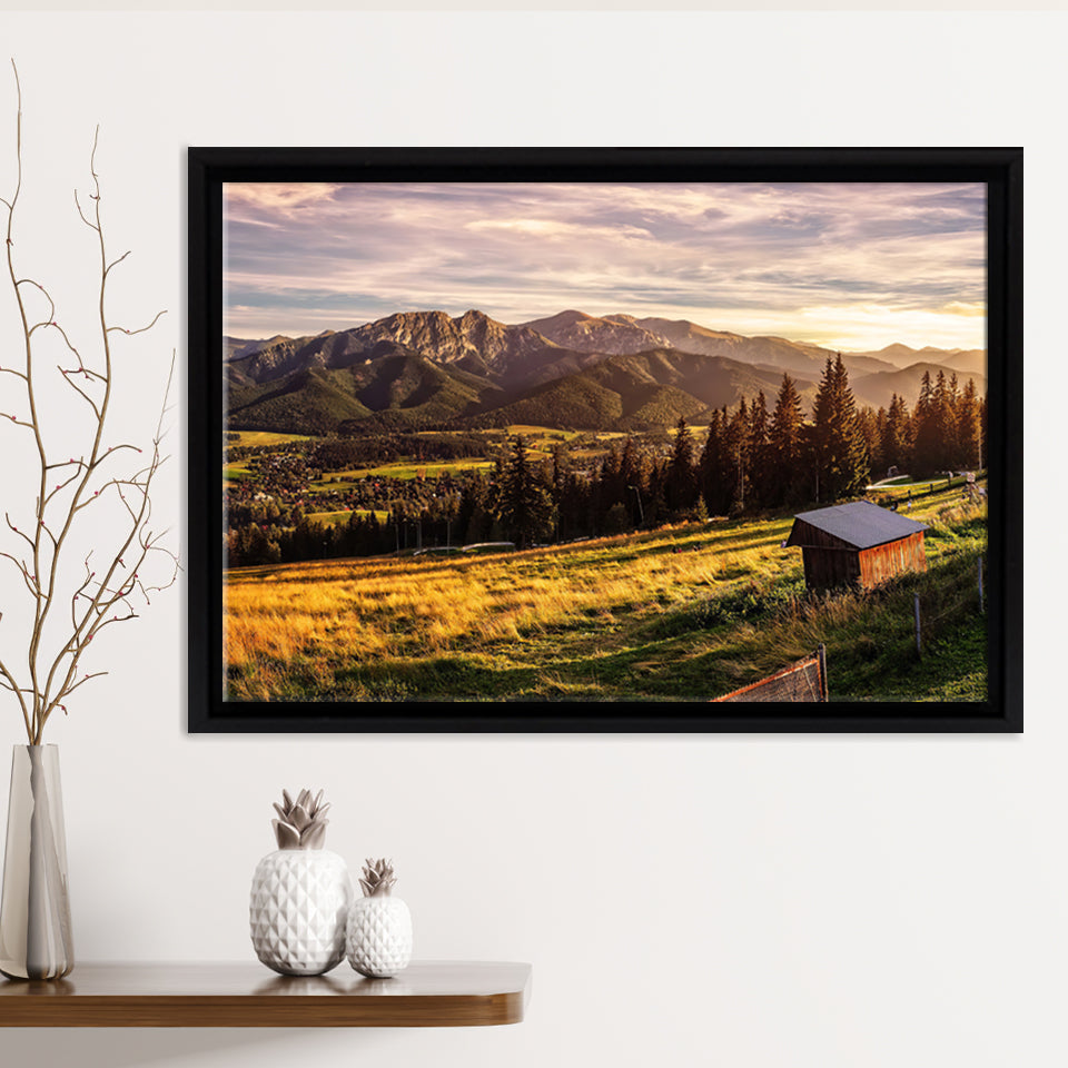 A view of The Tatra Mountains and Zakopane in summer Poland Framed Canvas Prints Wall Art - Painting Canvas, Wall Decor, Home Decor