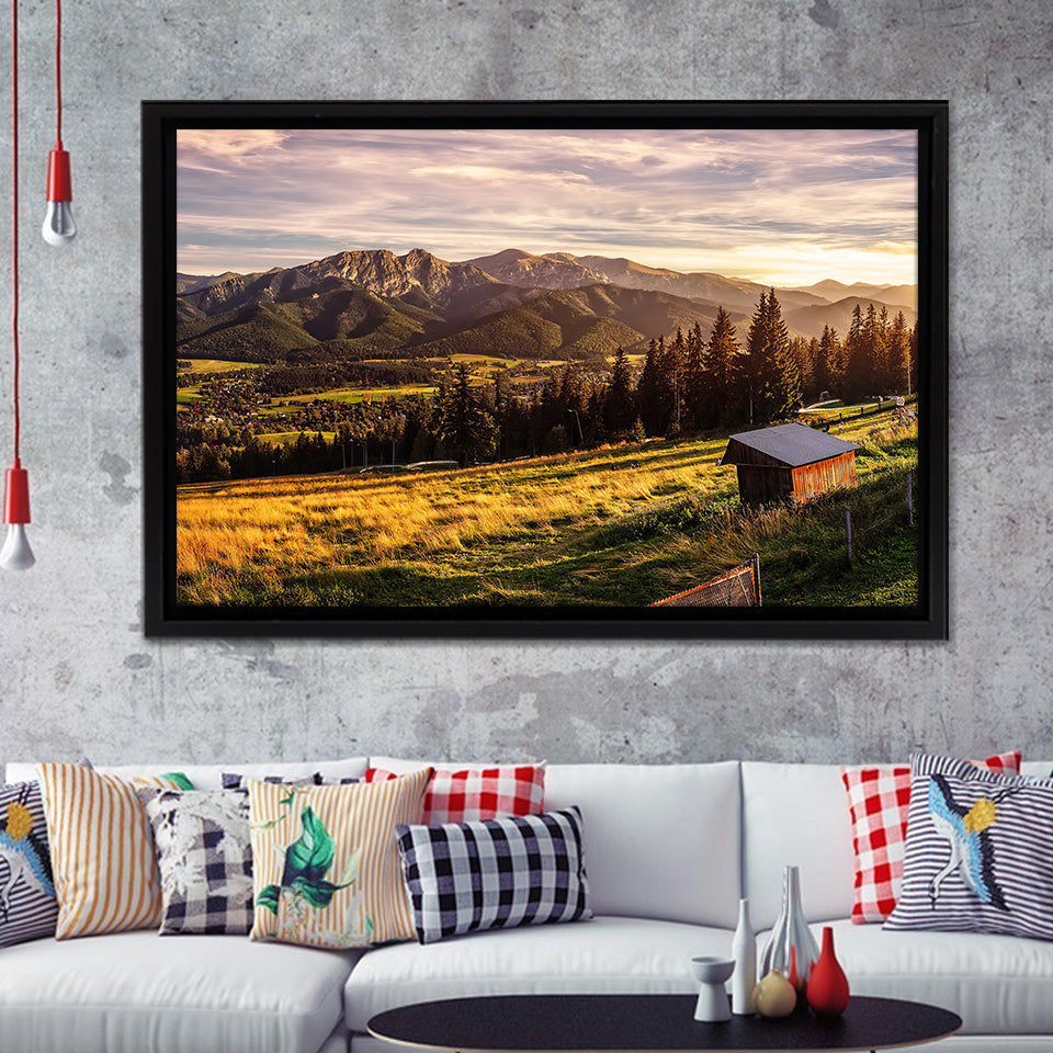 A view of The Tatra Mountains and Zakopane in summer Poland Framed Canvas Prints Wall Art - Painting Canvas, Wall Decor, Home Decor