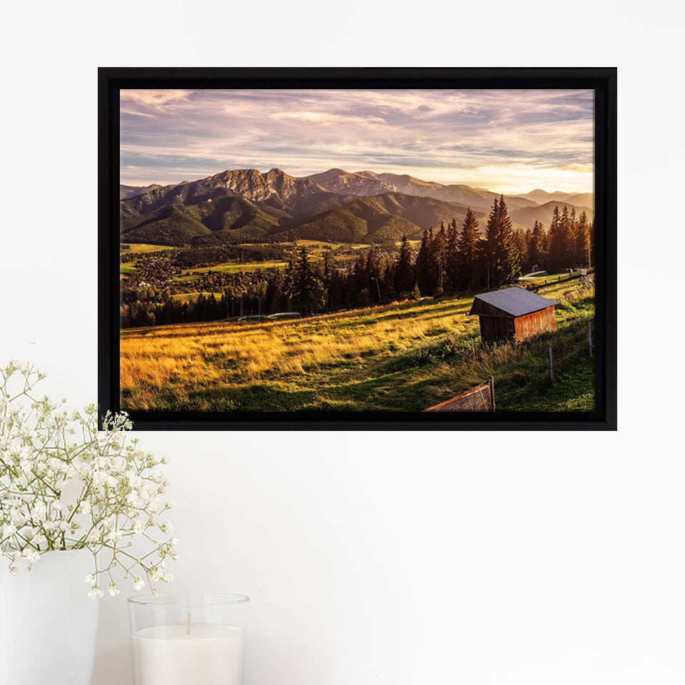 A view of The Tatra Mountains and Zakopane in summer Poland Framed Canvas Prints Wall Art - Painting Canvas, Wall Decor, Home Decor