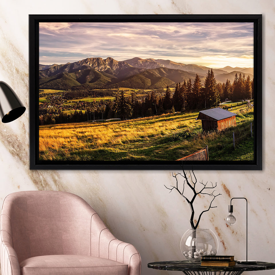 A view of The Tatra Mountains and Zakopane in summer Poland Framed Canvas Prints Wall Art - Painting Canvas, Wall Decor, Home Decor