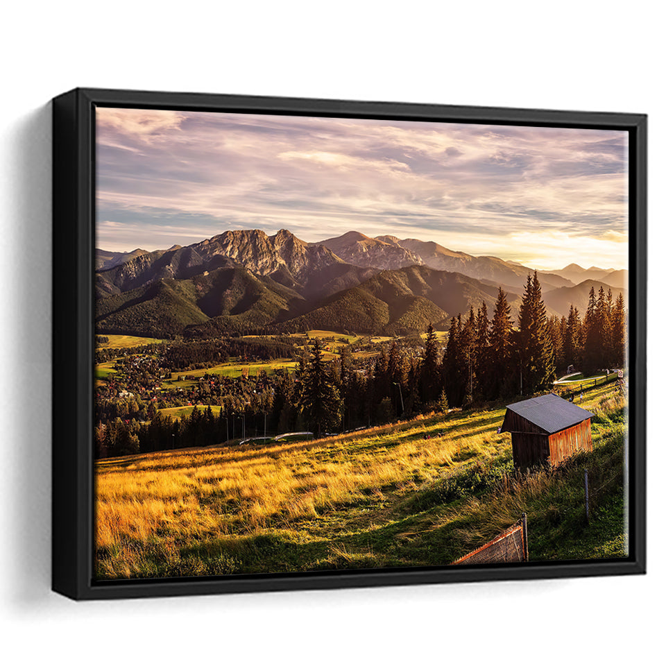A view of The Tatra Mountains and Zakopane in summer Poland Framed Canvas Prints Wall Art - Painting Canvas, Wall Decor, Home Decor