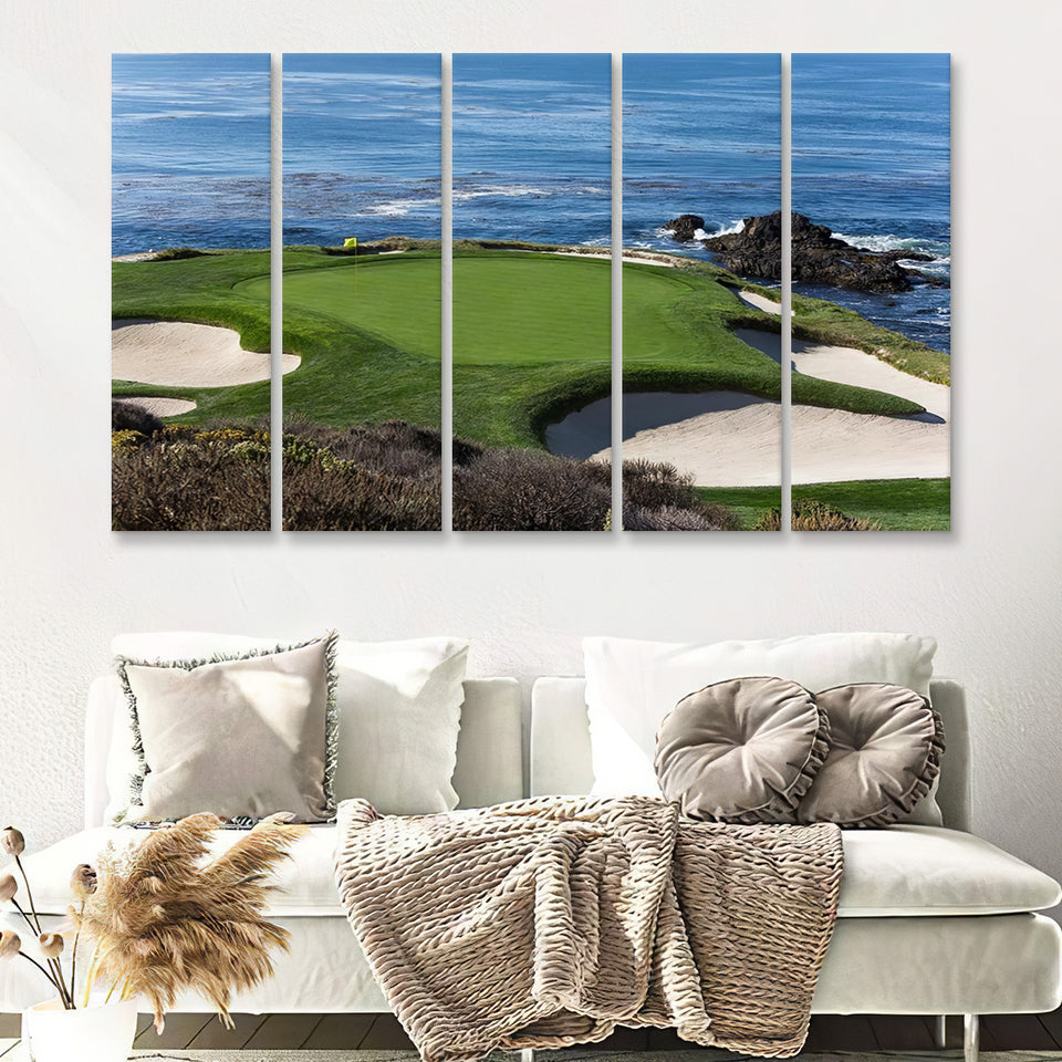 A view of hole 7 at Pebble Beach golf links 5 Pieces Canvas Prints Wall Art - Painting Canvas, Multi Panels, Wall Decor