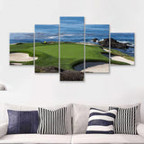 A view of hole 7 at Pebble Beach golf links 5 Pieces Canvas Prints Wall Art - Painting Canvas, Multi Panels, Wall Decor