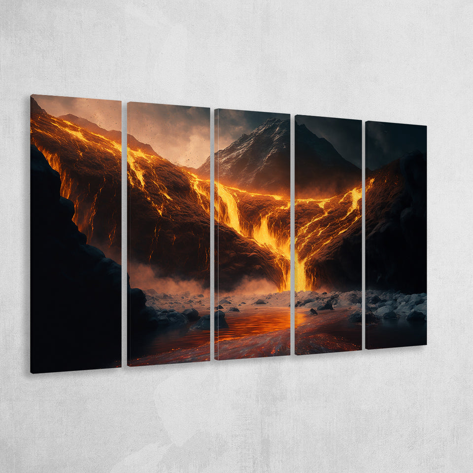 A Volcano River Erupting Gold Extra Large Canvas Prints Multi Panels B Wall Art Prints Home Decor