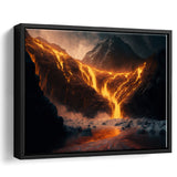 A Volcano River Erupting Gold Framed Canvas Prints Wall Art Home Decor - Painting Canvas, Black Frame, Framed Picture