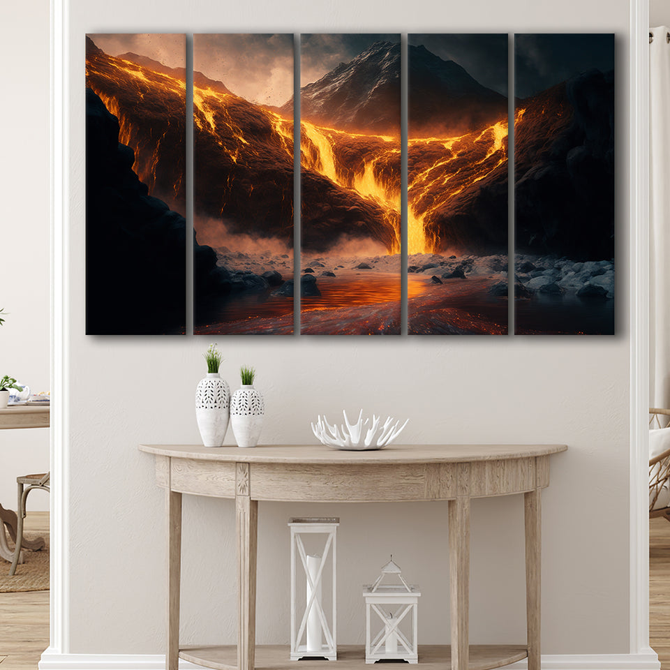 A Volcano River Erupting Gold Extra Large Canvas Prints Multi Panels B Wall Art Prints Home Decor