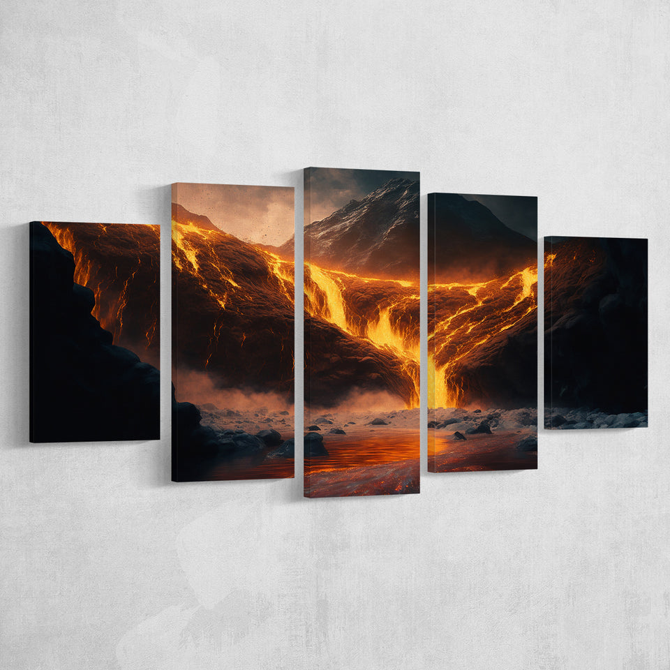 A Volcano River Erupting Gold Large Canvas Prints Multi Panels Wall Art Prints Home Decor