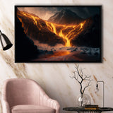 A Volcano River Erupting Gold Framed Canvas Prints Wall Art Home Decor - Painting Canvas, Black Frame, Framed Picture