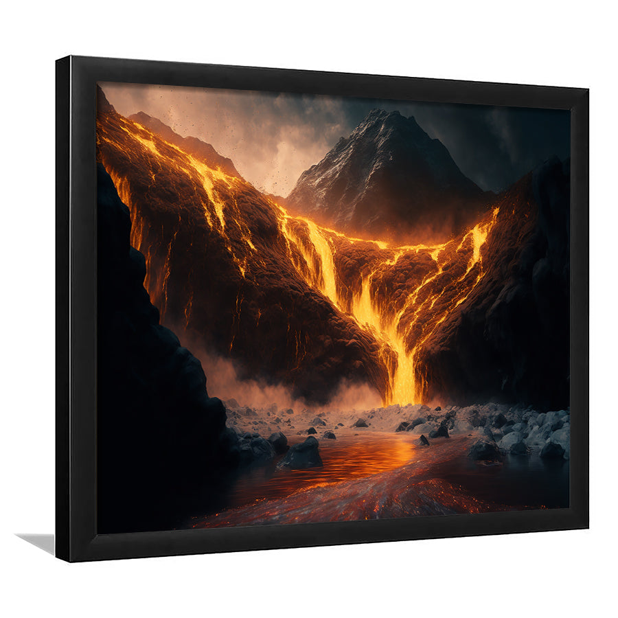 A Volcano River Erupting Gold Framed Art Prints Wall Decor - Painting Art,Framed Picture,For Sale, Ready to hang