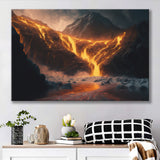 A Volcano River Erupting Gold Landscape Canvas Prints Wall Art Home Decor - Painting Canvas, Ready to hang