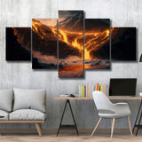 A Volcano River Erupting Gold Large Canvas Prints Multi Panels Wall Art Prints Home Decor