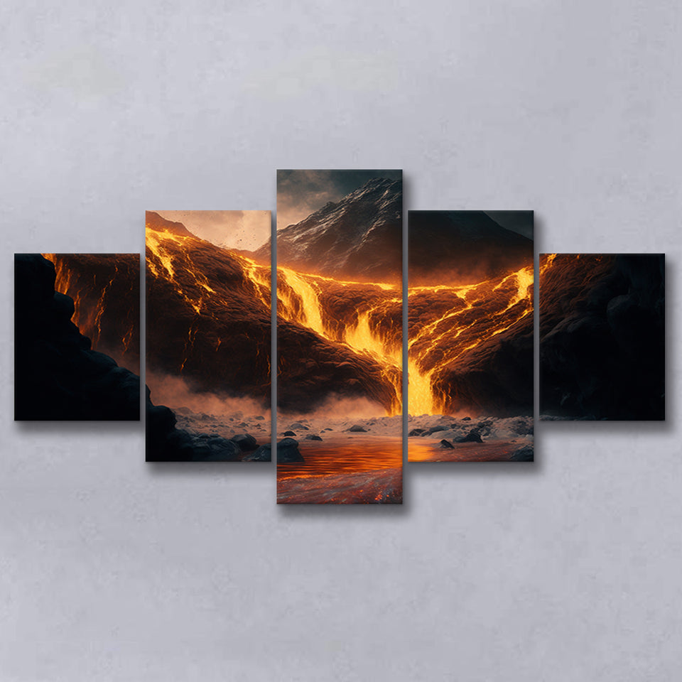 A Volcano River Erupting Gold Large Canvas Prints Multi Panels Wall Art Prints Home Decor