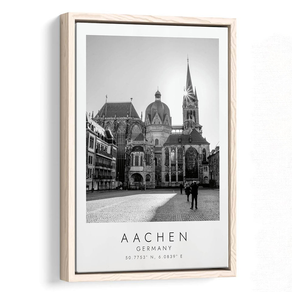 Aachen Germany Black And White Art Framed Canvas Prints Wall Art Home Decor, Floating Frame