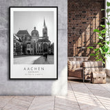 Aachen Germany Black And White Art Framed Canvas Prints Wall Art Home Decor, Floating Frame