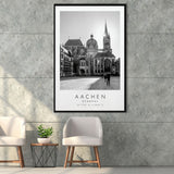 Aachen Germany Black And White Art Framed Canvas Prints Wall Art Home Decor, Floating Frame