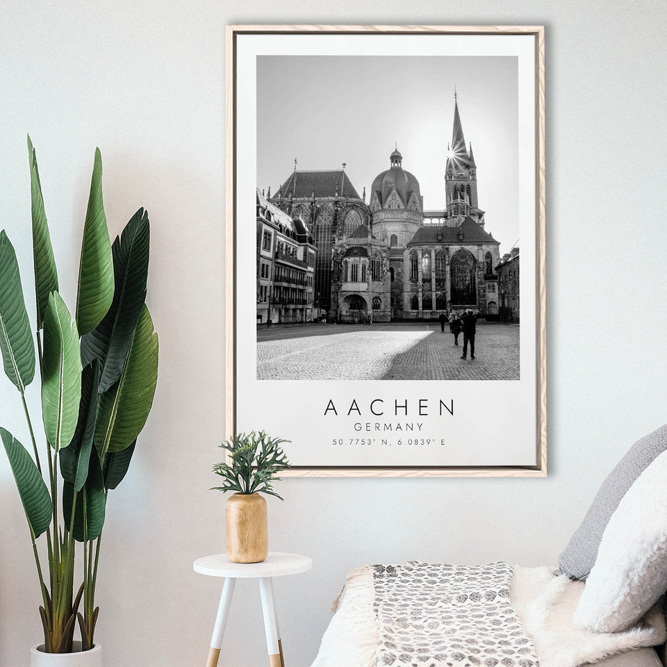 Aachen Germany Black And White Art Framed Canvas Prints Wall Art Home Decor, Floating Frame