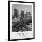 Abidjan Côte D'Ivoire Skyline Black And White Travel Photo Print Framed Art Prints Wall Art Decor, Framed Picture