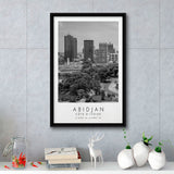 Abidjan Côte D'Ivoire Skyline Black And White Travel Photo Print Framed Canvas Prints Wall Art Home Decor, Floating Frame