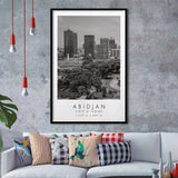Abidjan Côte D'Ivoire Skyline Black And White Travel Photo Print Framed Art Prints Wall Art Decor, Framed Picture