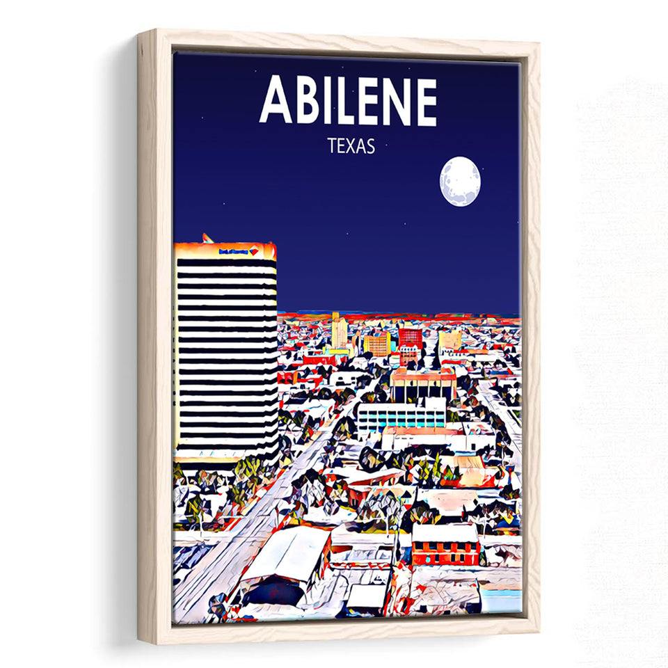 Abilene tx Art Texas Night or City Night Landscape, Large Canvas, Framed Canvas Print Wall Art Home Decor, Floating Frame
