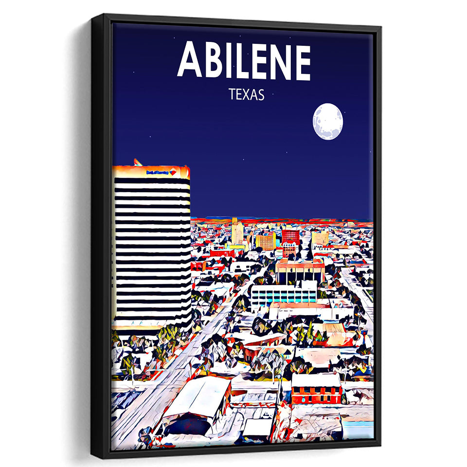 Abilene tx Art Texas Night or City Night Landscape, Large Canvas, Framed Canvas Print Wall Art Home Decor, Floating Frame