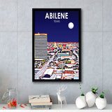 Abilene tx Art Texas Night or City Night Landscape, Large Canvas, Framed Canvas Print Wall Art Home Decor, Floating Frame