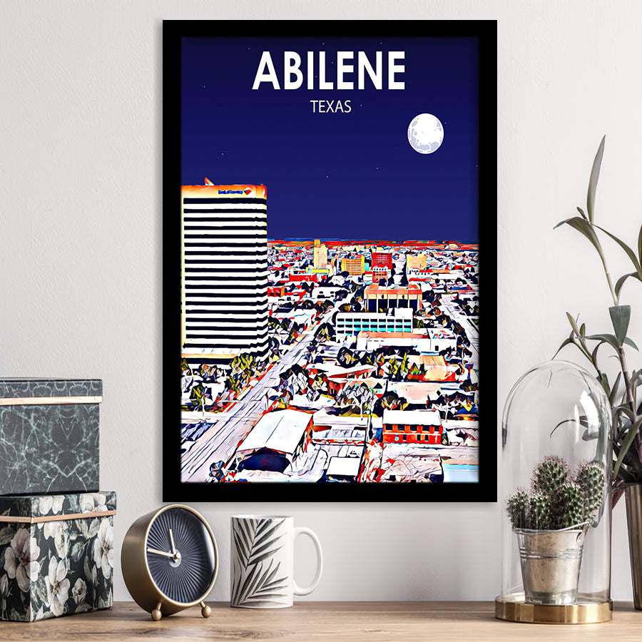 Abilene tx Art Texas Night or City Night Landscape, City Art Print, Framed Art Print Wall Art Home Decor, Framed Picture