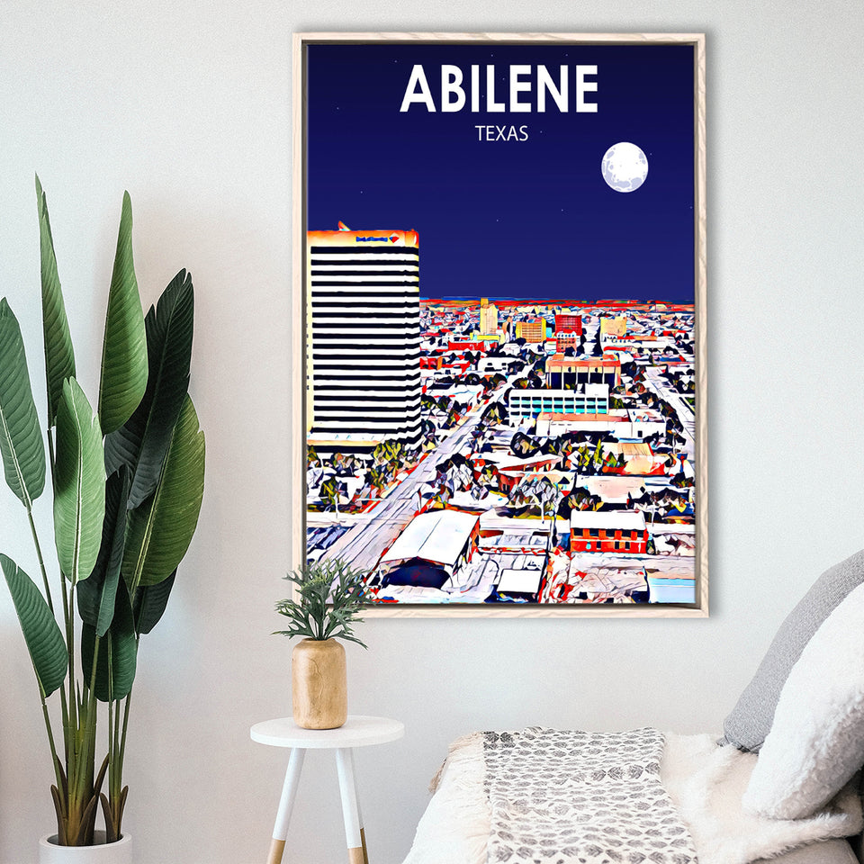 Abilene tx Art Texas Night or City Night Landscape, Large Canvas, Framed Canvas Print Wall Art Home Decor, Floating Frame