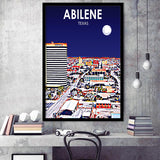 Abilene tx Art Texas Night or City Night Landscape, City Art Print, Framed Art Print Wall Art Home Decor, Framed Picture