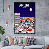 Abilene tx Art Texas Night or City Night Landscape, City Art Print, Framed Art Print Wall Art Home Decor, Framed Picture