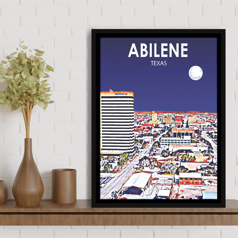 Abilene tx Art Texas Night or City Night Landscape, Large Canvas, Framed Canvas Print Wall Art Home Decor, Floating Frame