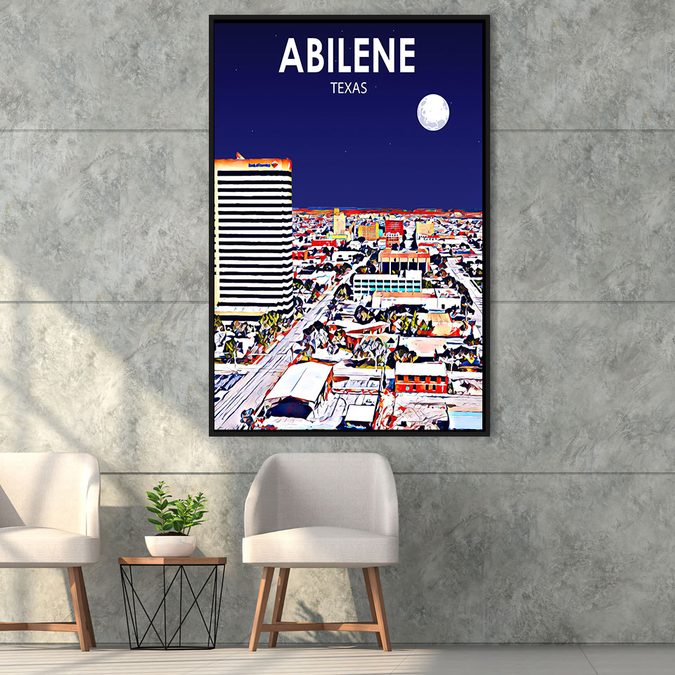 Abilene tx Art Texas Night or City Night Landscape, Large Canvas, Framed Canvas Print Wall Art Home Decor, Floating Frame