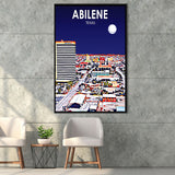 Abilene tx Art Texas Night or City Night Landscape, Large Canvas, Framed Canvas Print Wall Art Home Decor, Floating Frame