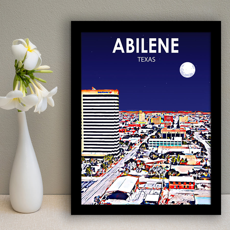 Abilene tx Art Texas Night or City Night Landscape, City Art Print, Framed Art Print Wall Art Home Decor, Framed Picture