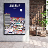Abilene tx Art Texas Night or City Night Landscape, Large Canvas, Framed Canvas Print Wall Art Home Decor, Floating Frame