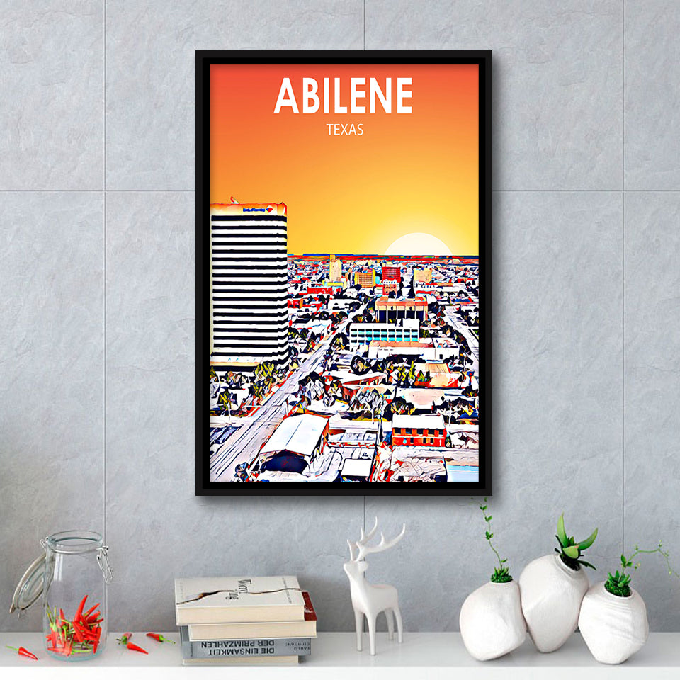 Abilene tx Art Texas Sunset or City Night Landscape, Large Canvas, Framed Canvas Print Wall Art Home Decor, Floating Frame