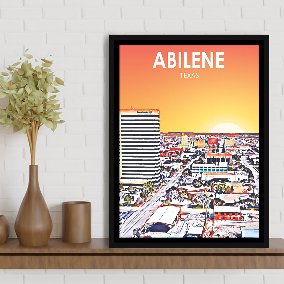 Abilene tx Art Texas Sunset or City Night Landscape, Large Canvas, Framed Canvas Print Wall Art Home Decor, Floating Frame