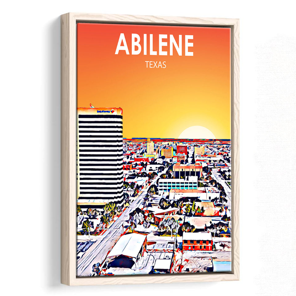 Abilene tx Art Texas Sunset or City Night Landscape, Large Canvas, Framed Canvas Print Wall Art Home Decor, Floating Frame