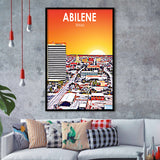 Abilene tx Art Texas Sunset or City Night Landscape, City Art Print, Framed Art Print Wall Art Home Decor, Framed Picture