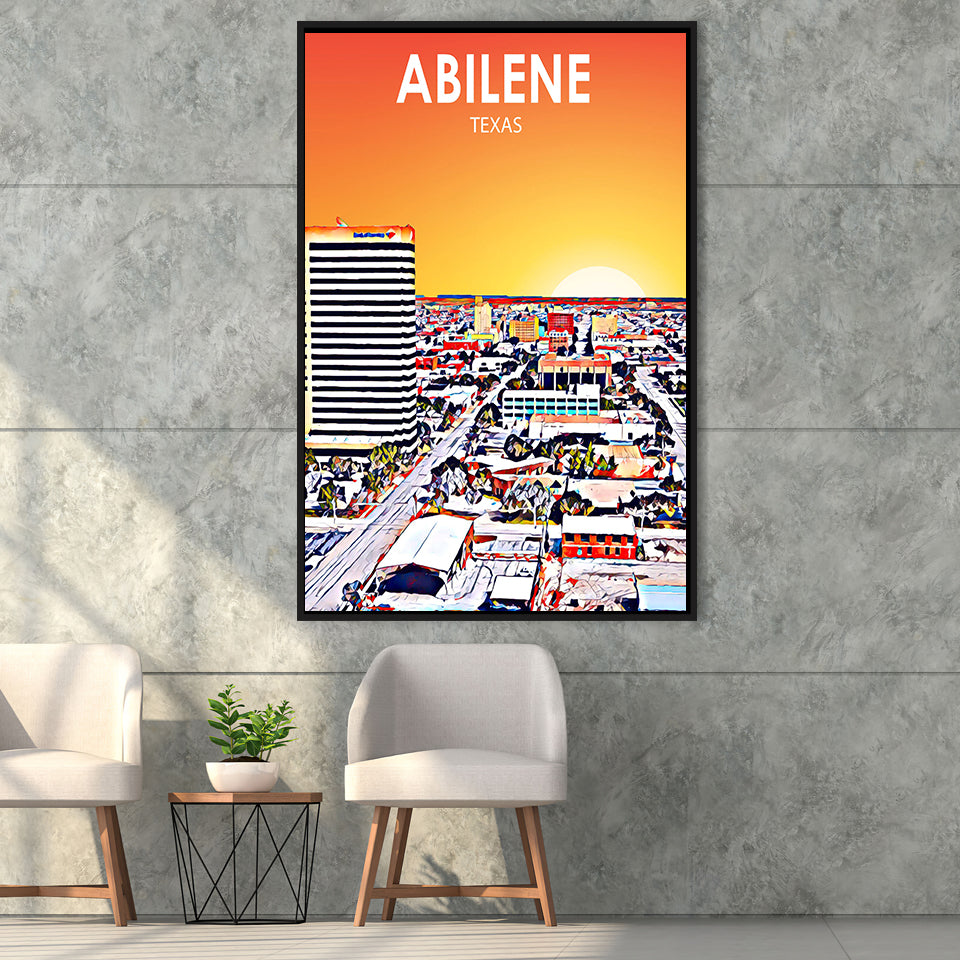 Abilene tx Art Texas Sunset or City Night Landscape, Large Canvas, Framed Canvas Print Wall Art Home Decor, Floating Frame
