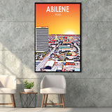 Abilene tx Art Texas Sunset or City Night Landscape, Large Canvas, Framed Canvas Print Wall Art Home Decor, Floating Frame