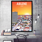 Abilene tx Art Texas Sunset or City Night Landscape, City Art Print, Framed Art Print Wall Art Home Decor, Framed Picture