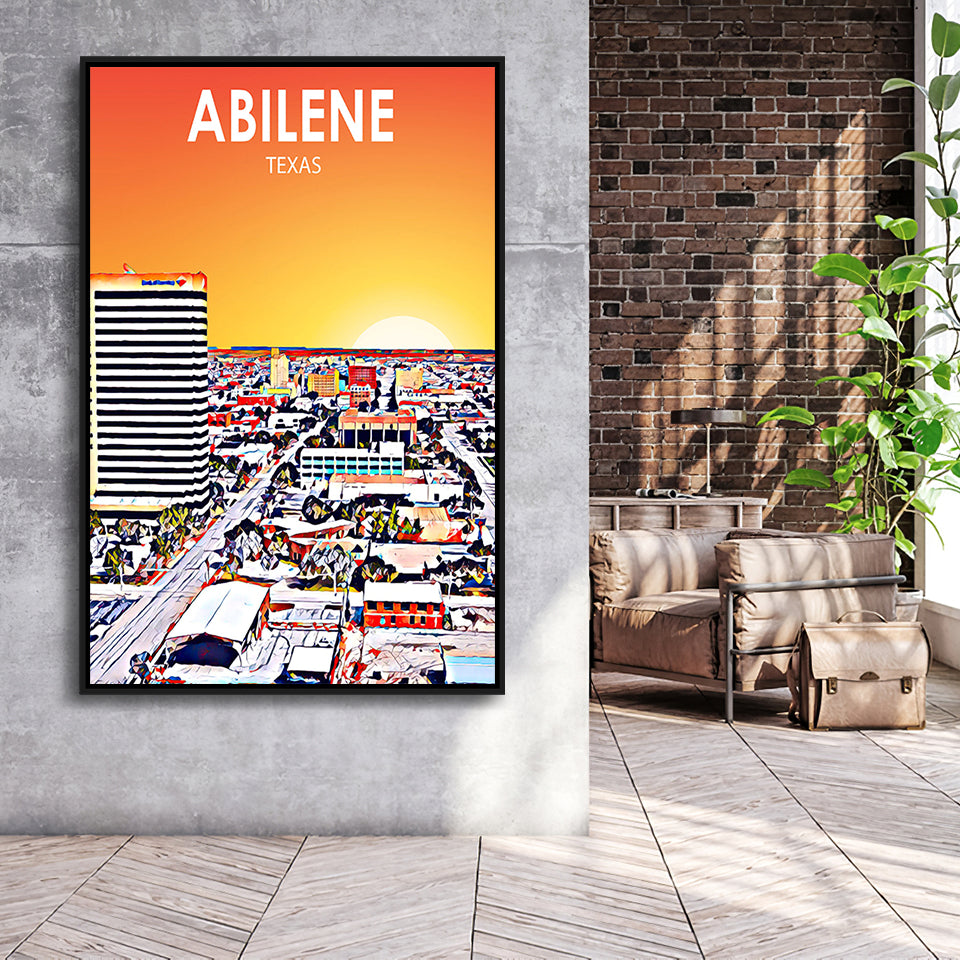 Abilene tx Art Texas Sunset or City Night Landscape, Large Canvas, Framed Canvas Print Wall Art Home Decor, Floating Frame